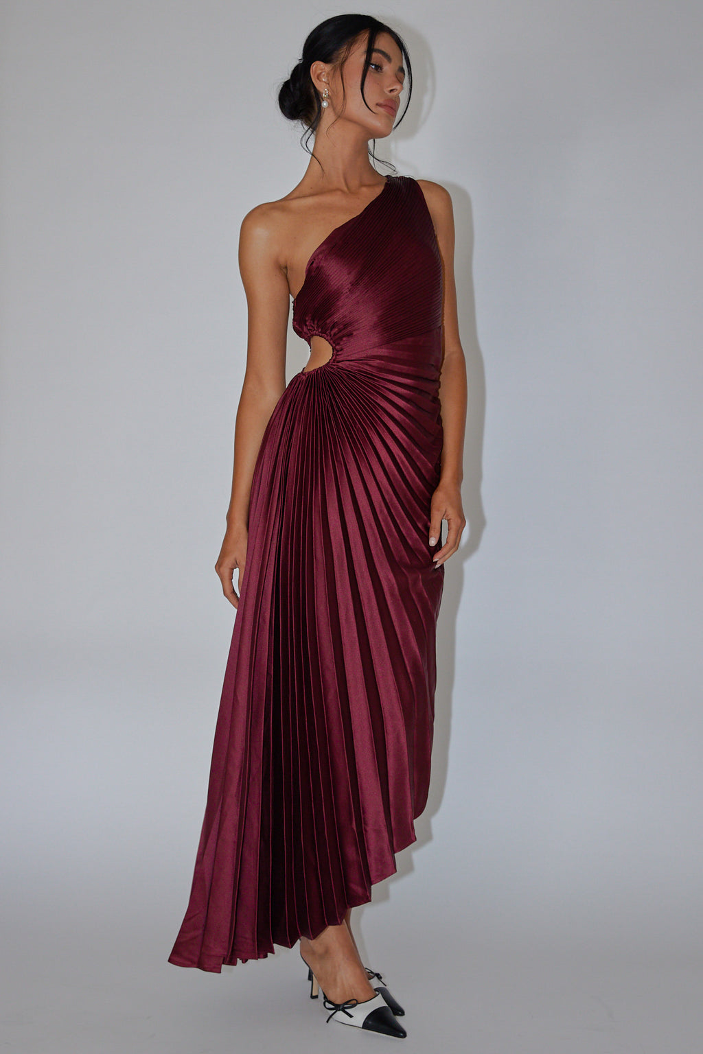 Brooklynn One-Shoulder Accordion Pleat Wine by Selfie Leslie
