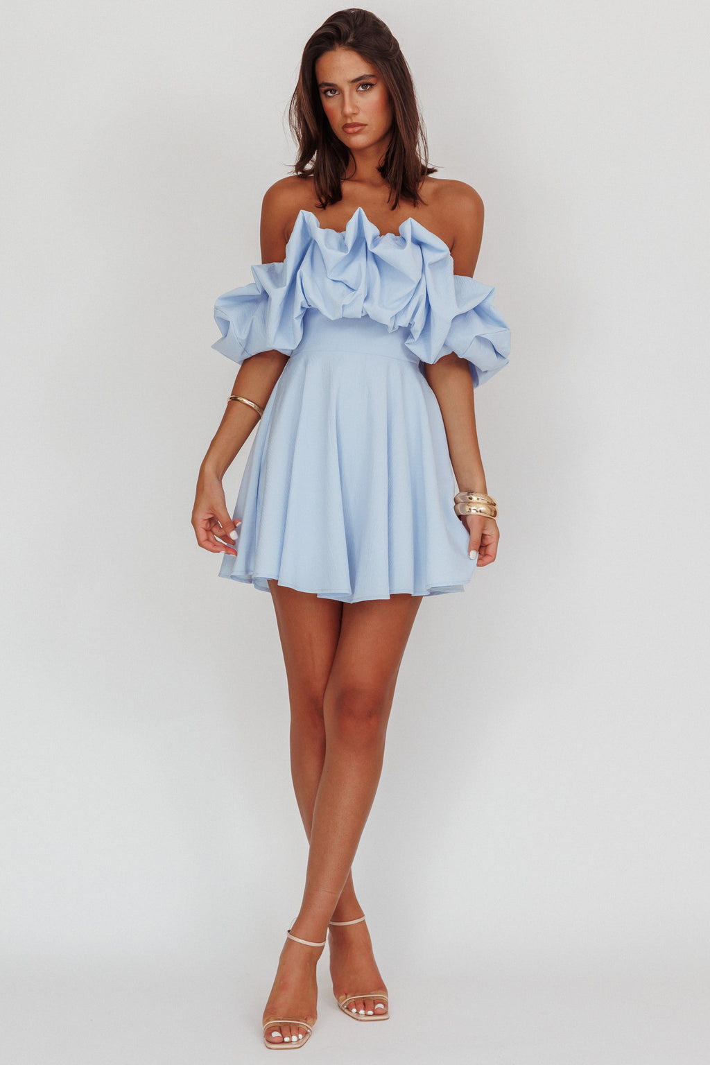 Kailynn Off-Shoulder A-Line Mini Dress Blue - L Kailynn Off-Shoulder A-Line Mini Dress Blue - L