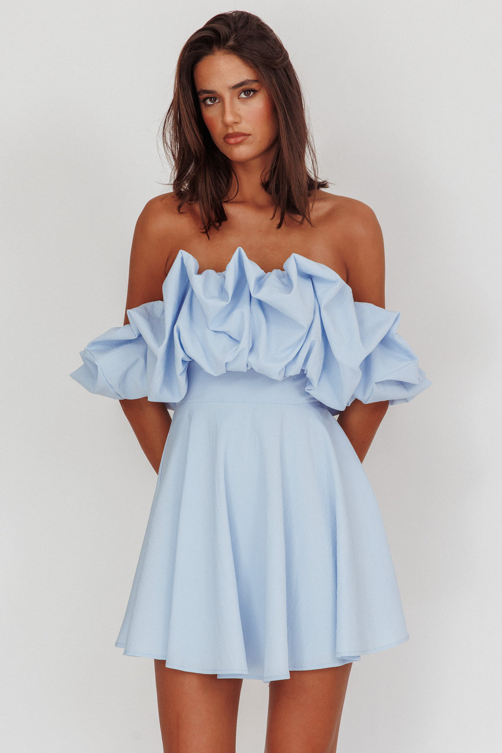 Kailynn Off-Shoulder A-Line Mini Dress Blue by Selfie Leslie
