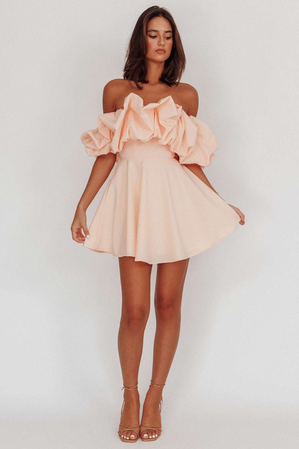 Kailynn Off-Shoulder A-Line Mini Dress Blush by Selfie Leslie