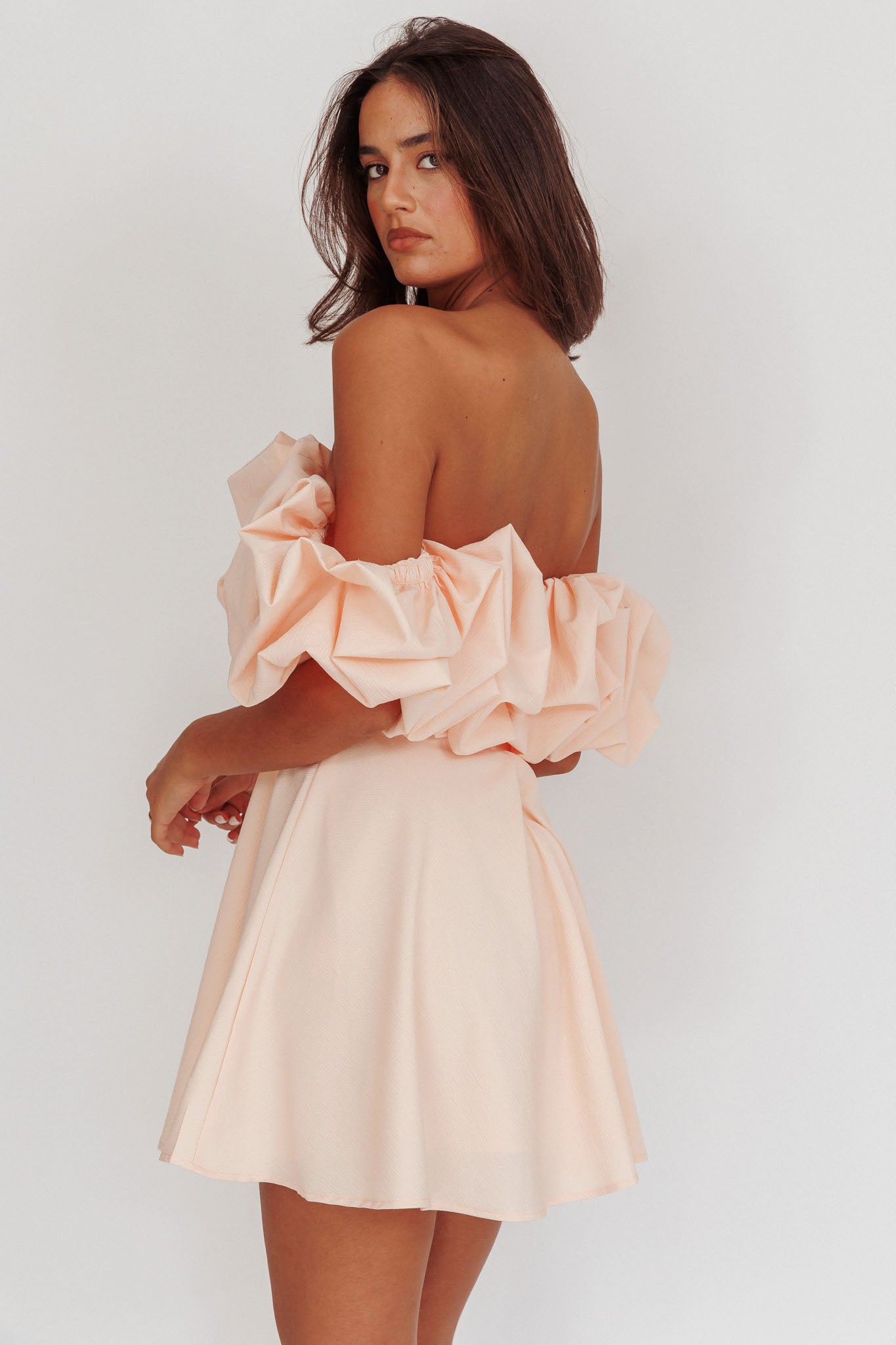 Kailynn Off-Shoulder A-Line Mini Dress Blush by Selfie Leslie