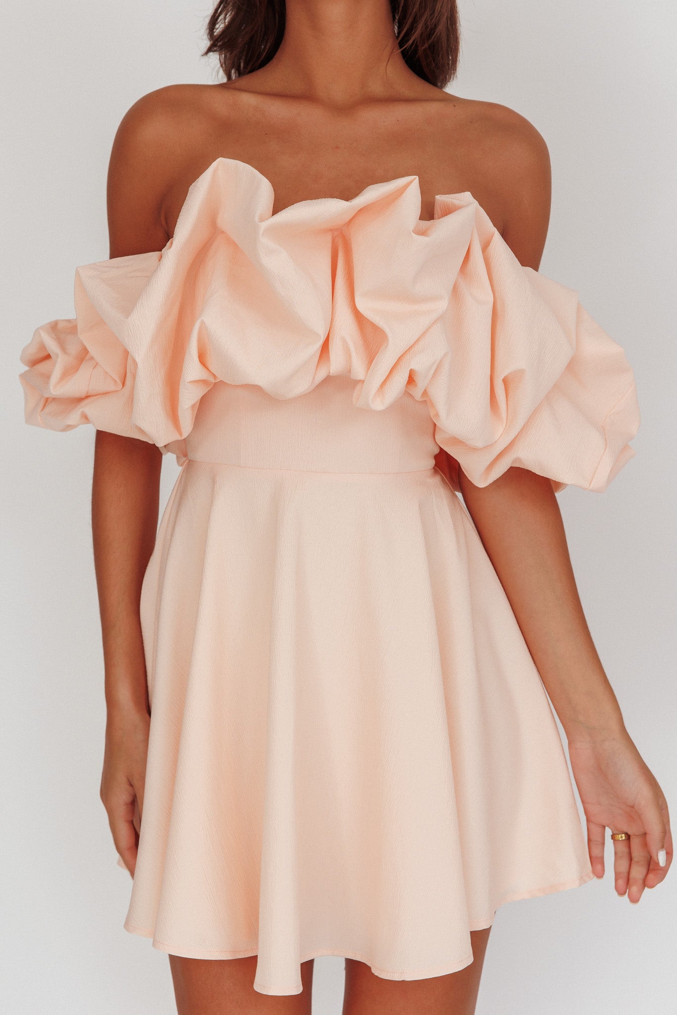 Kailynn Off-Shoulder A-Line Mini Dress Blush by Selfie Leslie