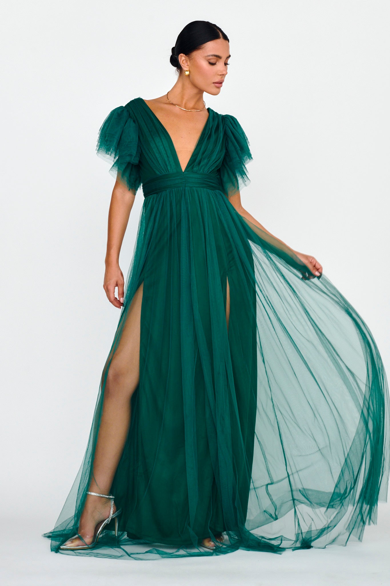 Heaven's Love Deep V-Neck Tulle Maxi Dress Hunter Green | Selfie Leslie Heaven's Love Deep V-Neck Tulle Maxi Dress Hunter Green | Selfie Leslie