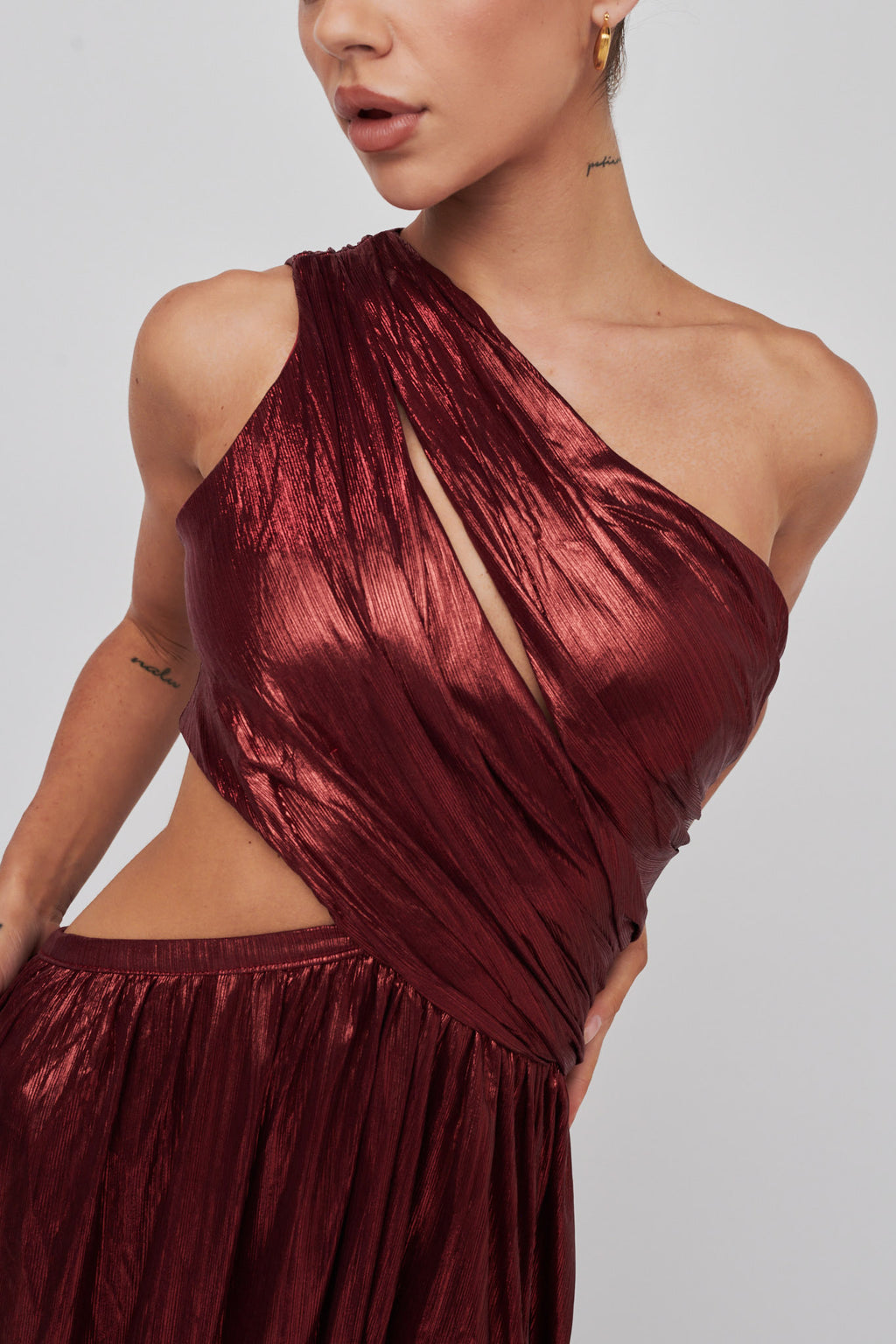 Fortuna One Shoulder Split Maxi Dress Wine by Selfie Leslie