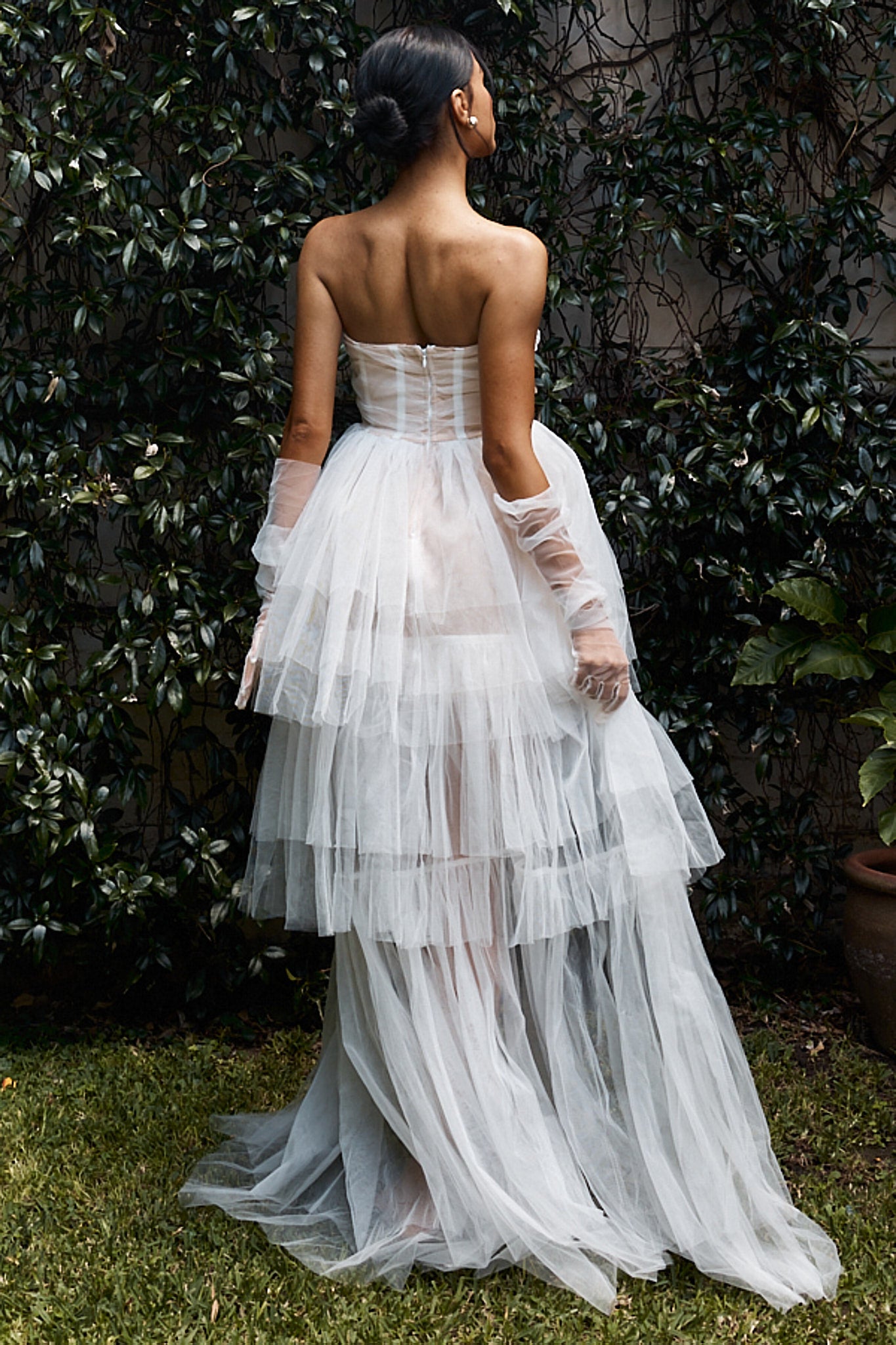 Trinni Layered Mesh High-Low Dress White/Nude by Selfie Leslie