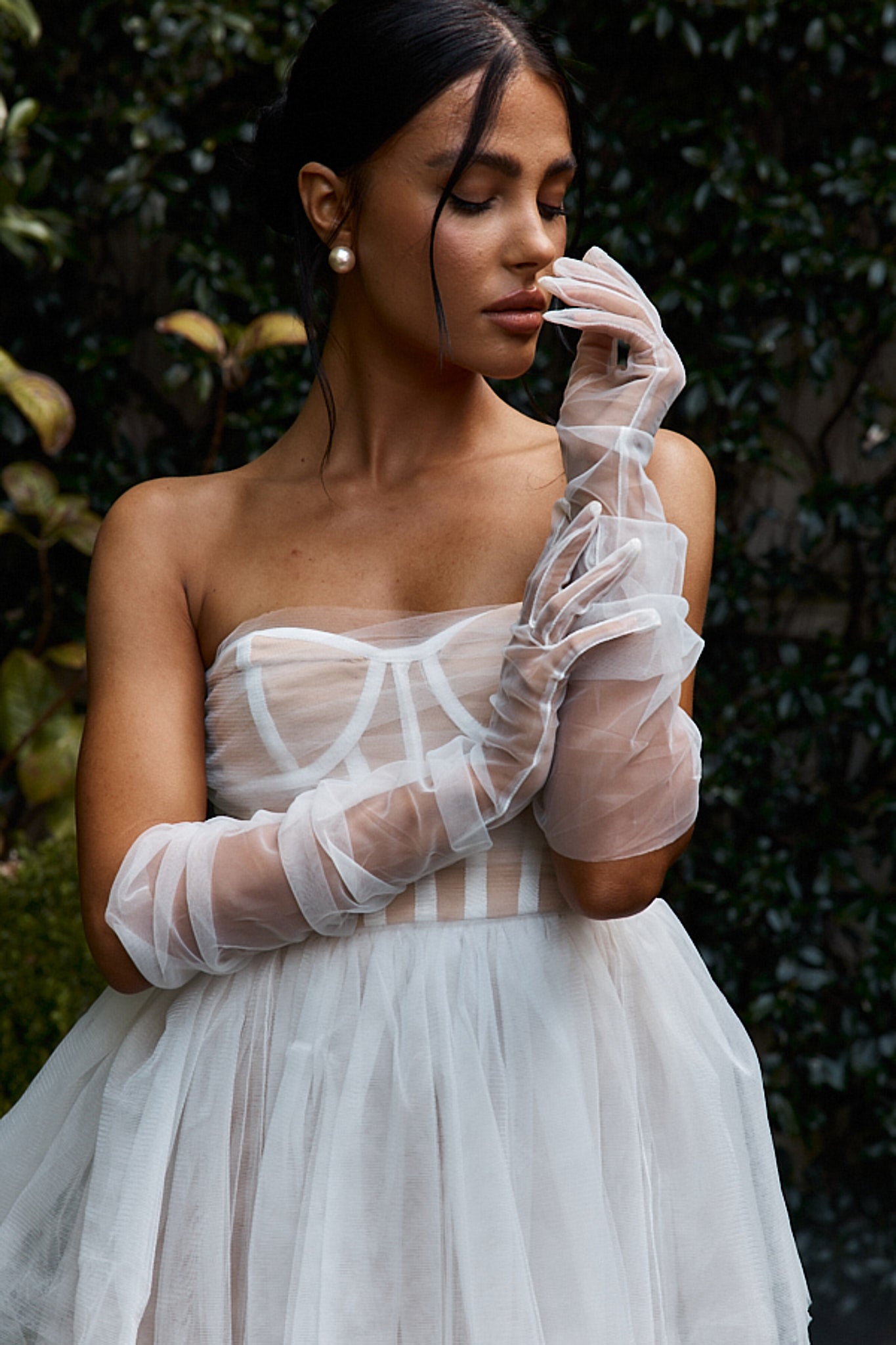 white nude dress Embellished Tie Back Prom 22286 A classic strapless sweetheart neckline Ivory Lace Embroidery Nude Tulle