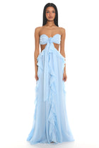 Santiago Cut-Out Ruffle Maxi Dress Ice Blue