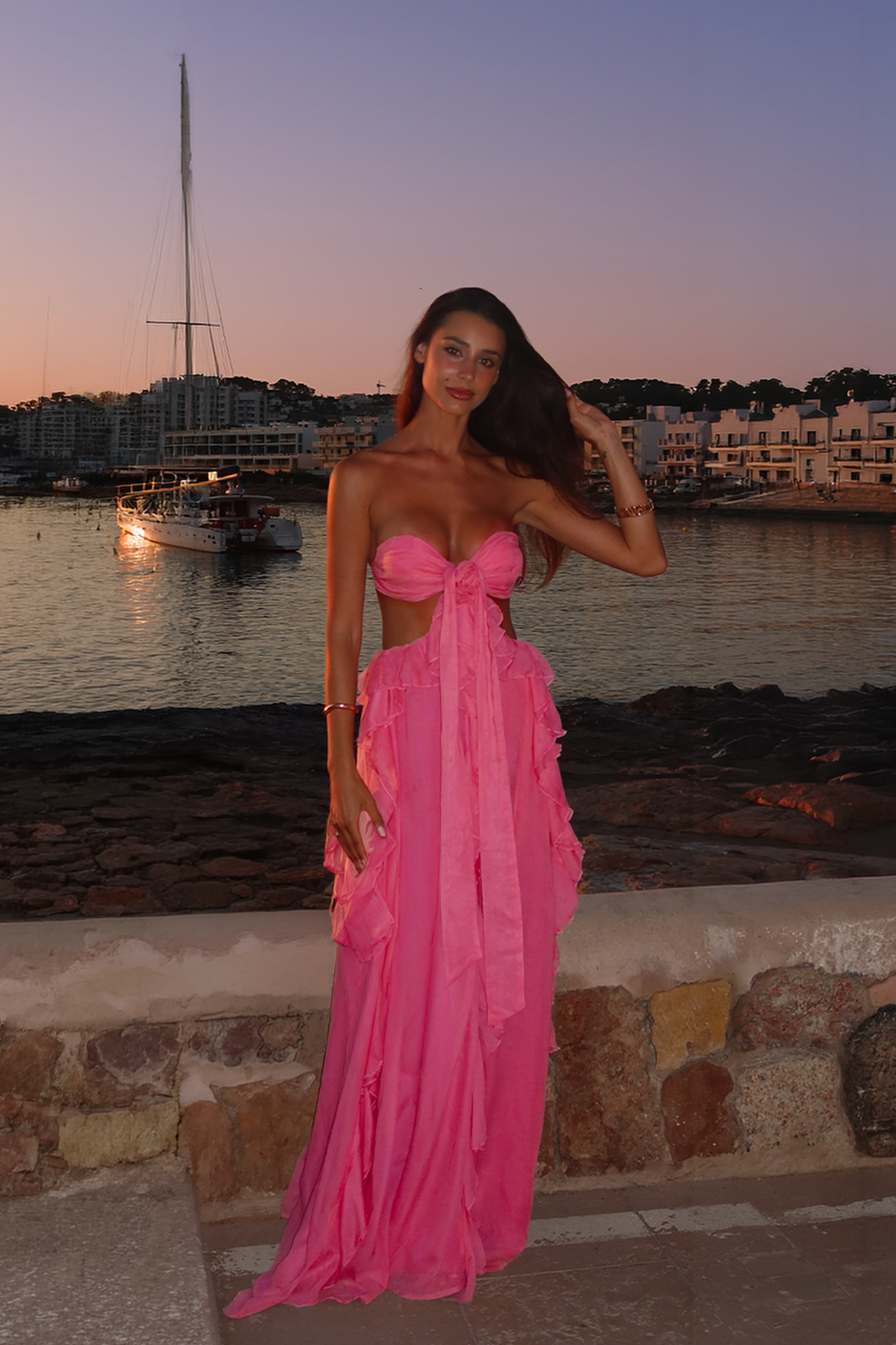 Santiago Cut-Out Ruffle Maxi Dress Fuchsia Santiago Cut-Out Ruffle Maxi Dress Fuchsia