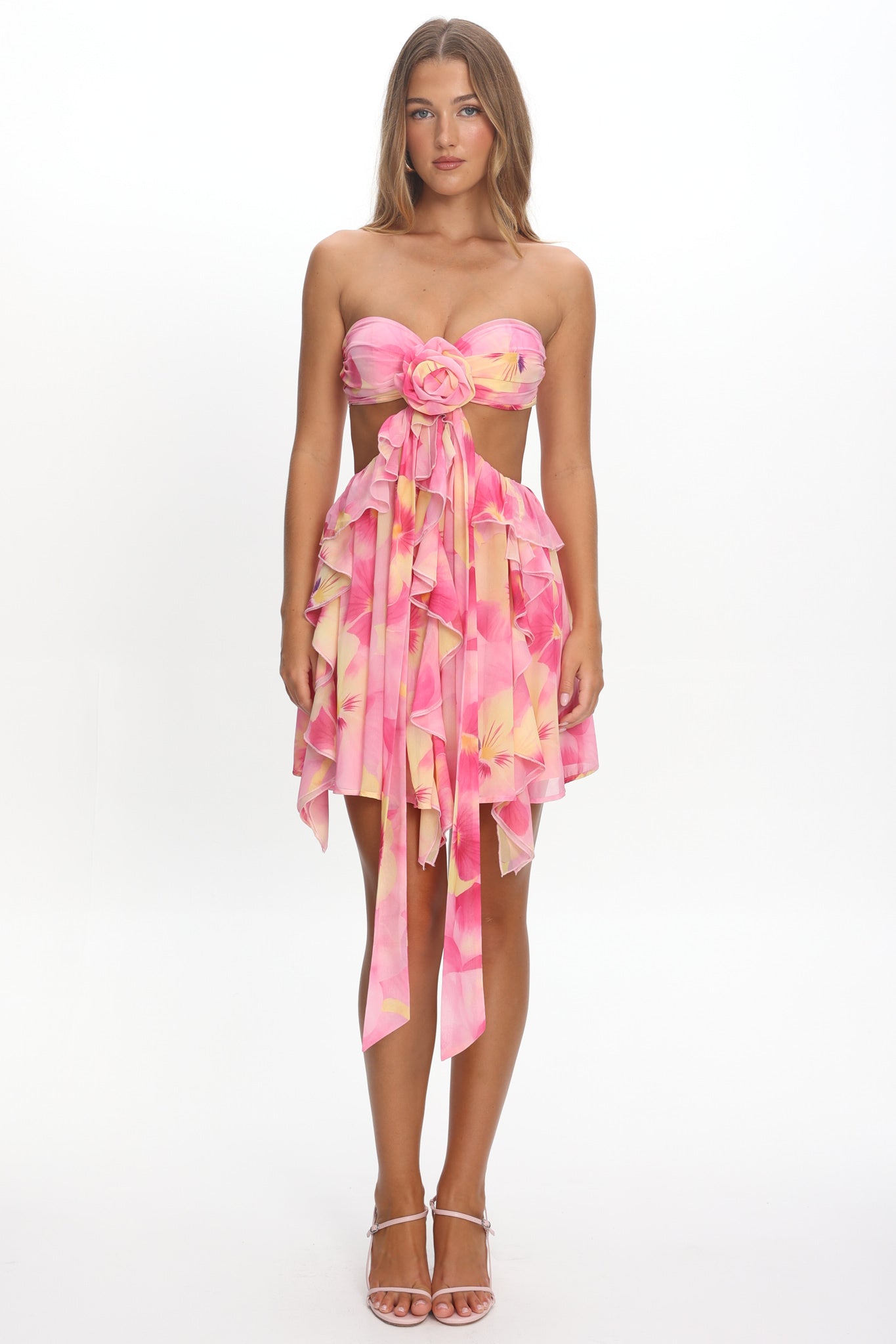 selfie leslie cut out ruffle dress Santiago Cut-Out Ruffle Maxi Dress Sage