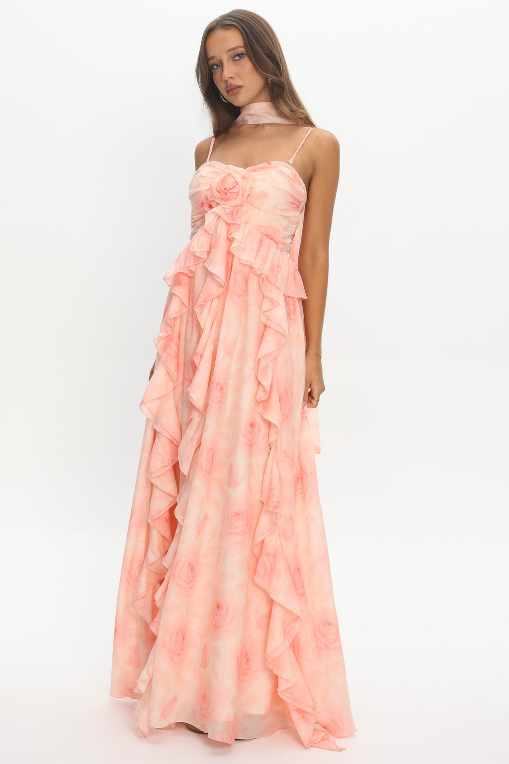 Isola Ruffle Halter Maxi Dress Floral