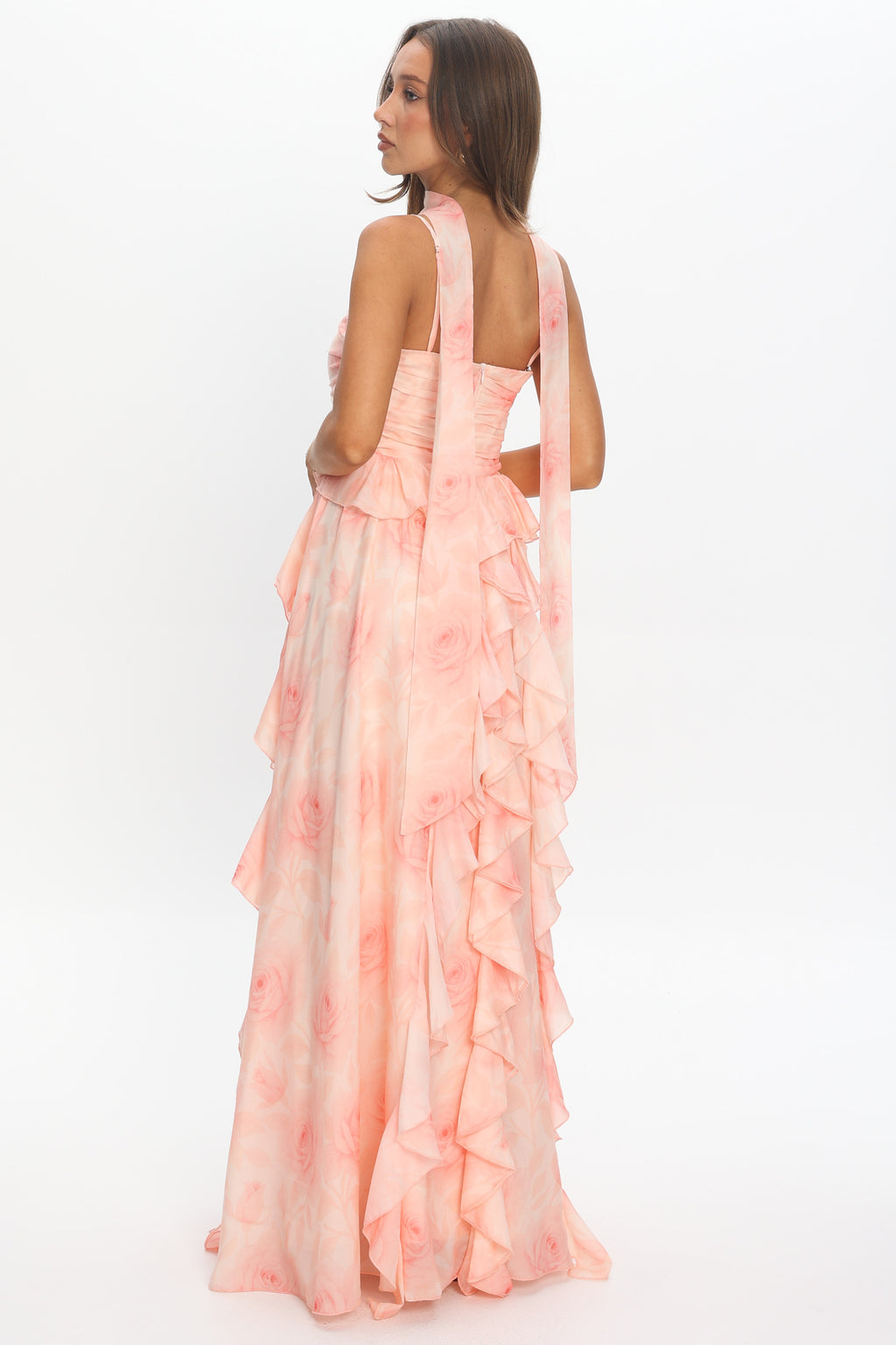Isola Ruffle Halter Maxi Dress Floral