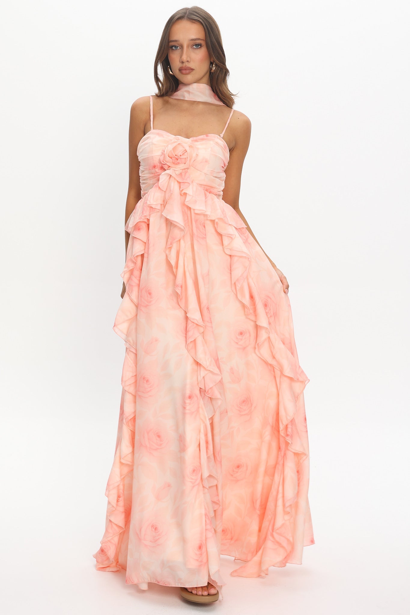 Isola Ruffle Halter Maxi Dress Floral