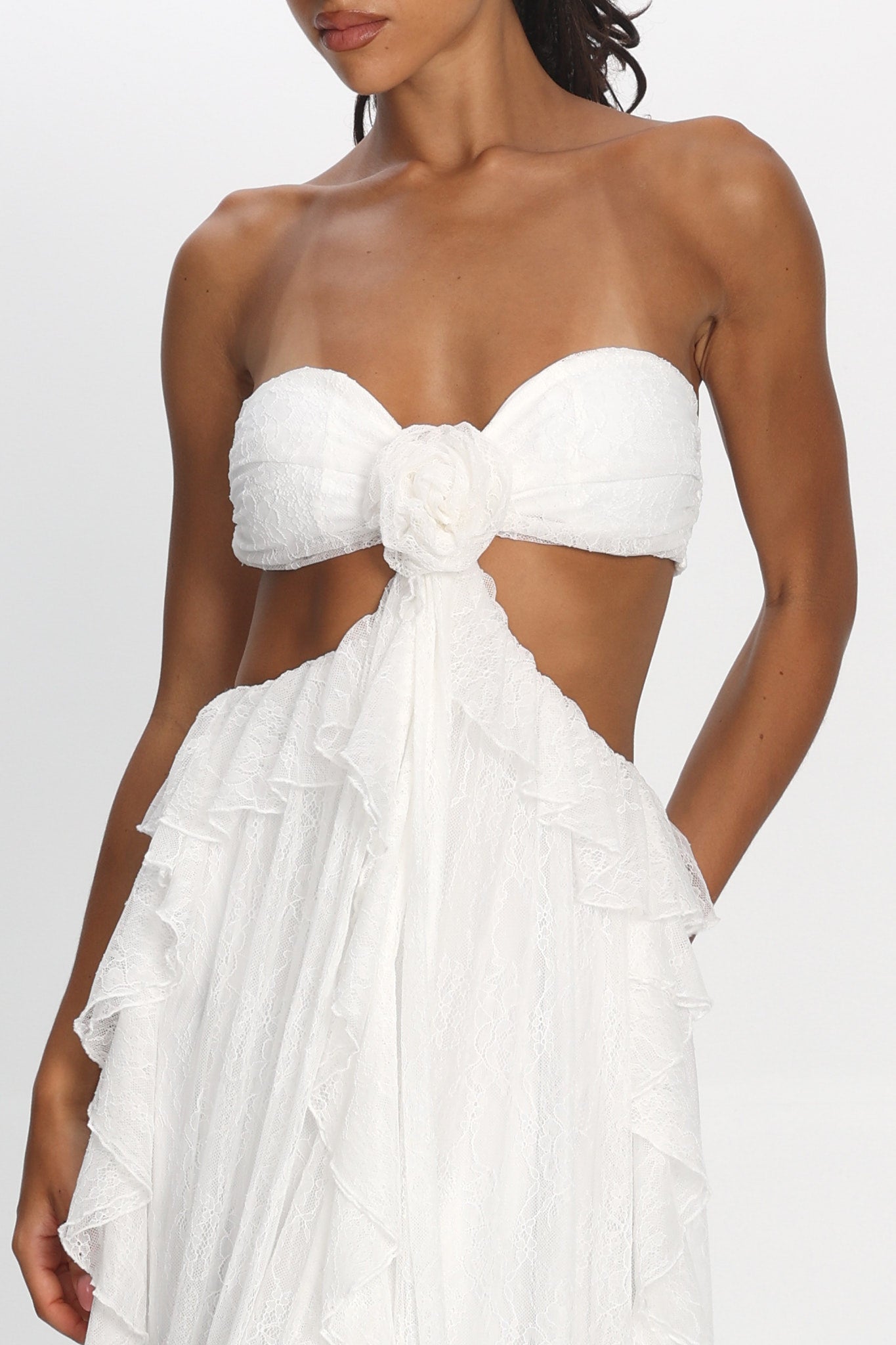 santiago cut out ruffle maxi dress white Santiago Cut-Out Ruffle Maxi Dress White