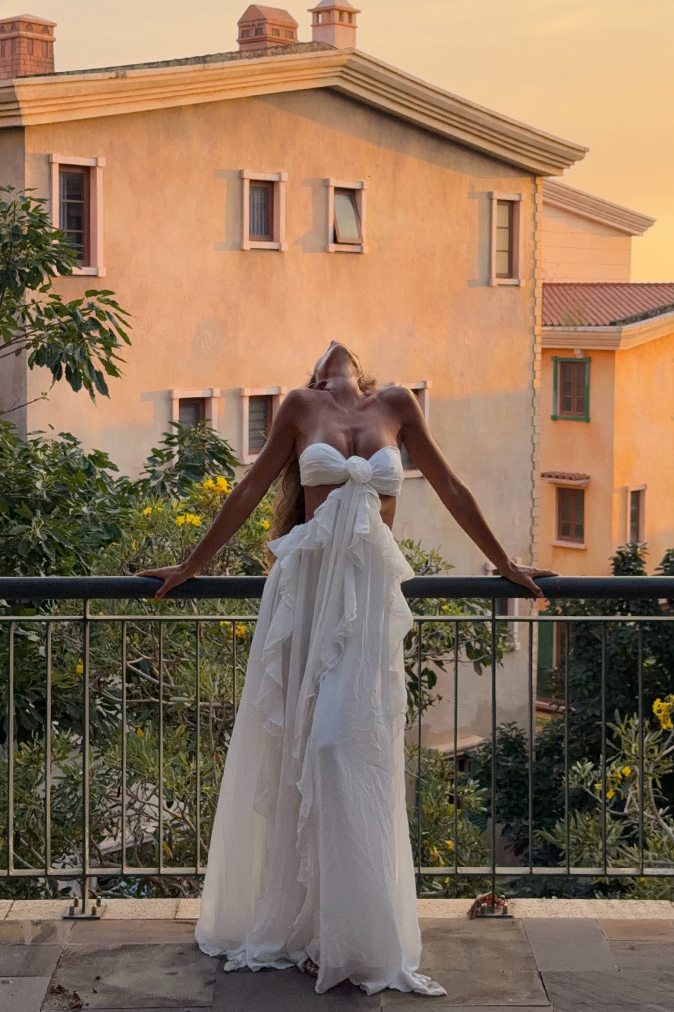 Santiago Cut-Out Ruffle Maxi Dress White