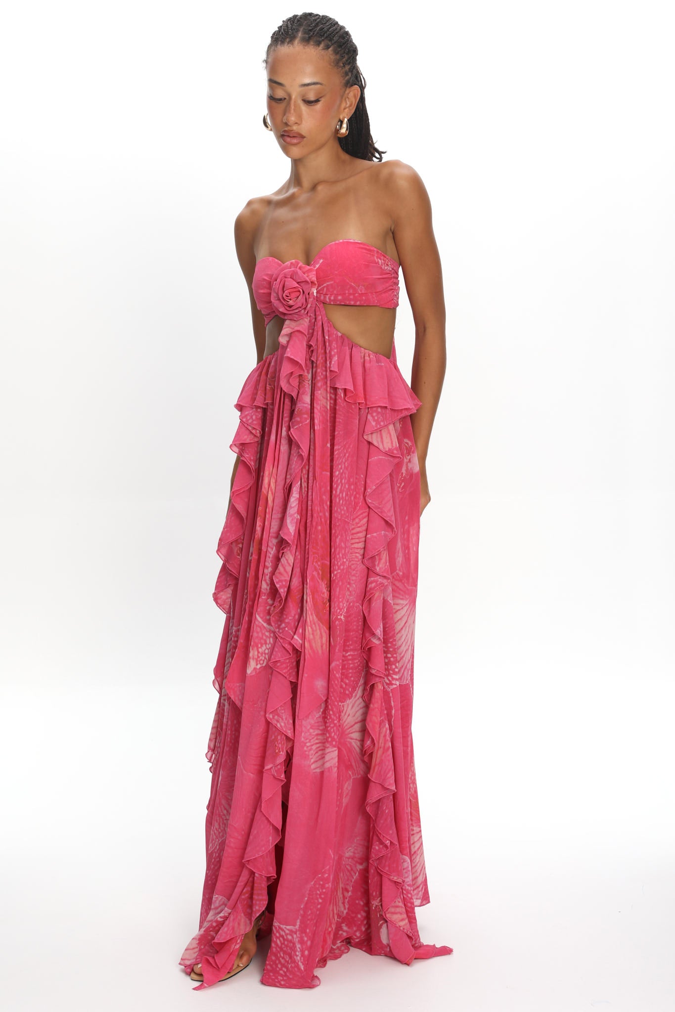 Santiago Cut-Out Ruffle Maxi Dress Print Pink M