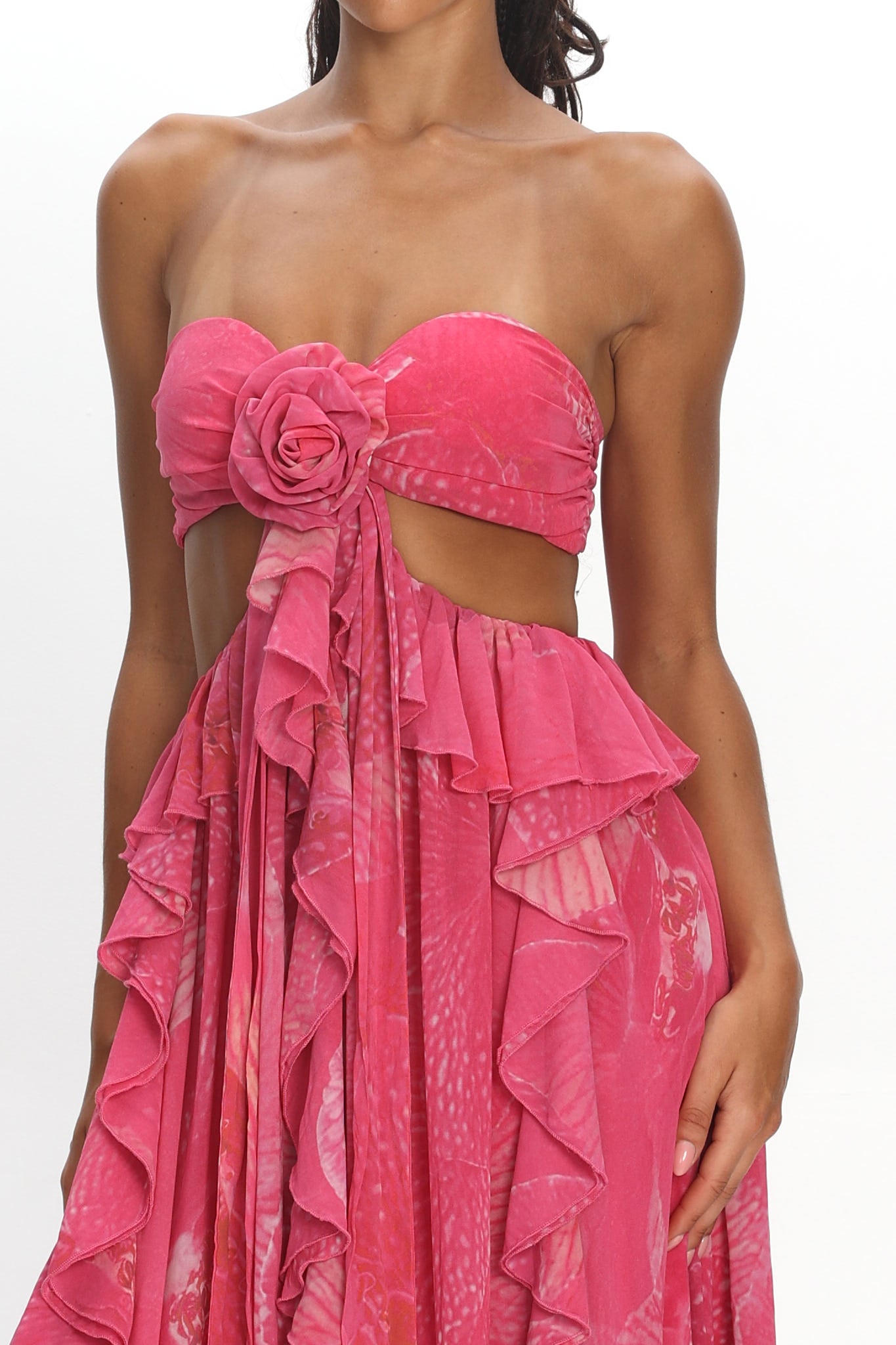 Santiago Cut-Out Ruffle Maxi Dress Print Pink - M Santiago Cut-Out Ruffle Maxi Dress Print Pink - M