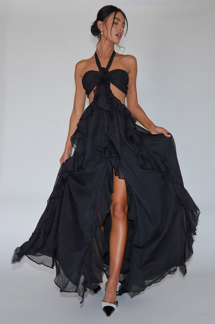 Selfie Leslie Santiago Cut-Out Ruffle Maxi Dress Blush
