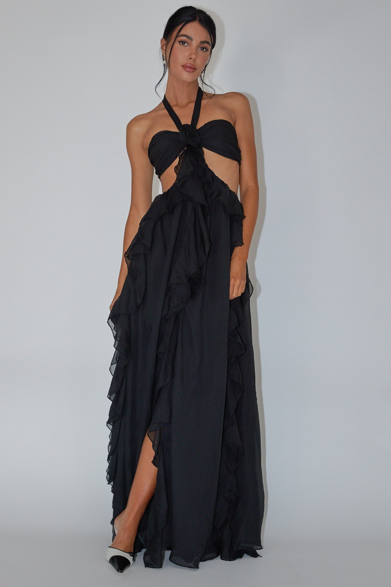 Shop the Santiago Cut-Out Ruffle Maxi Dress Black