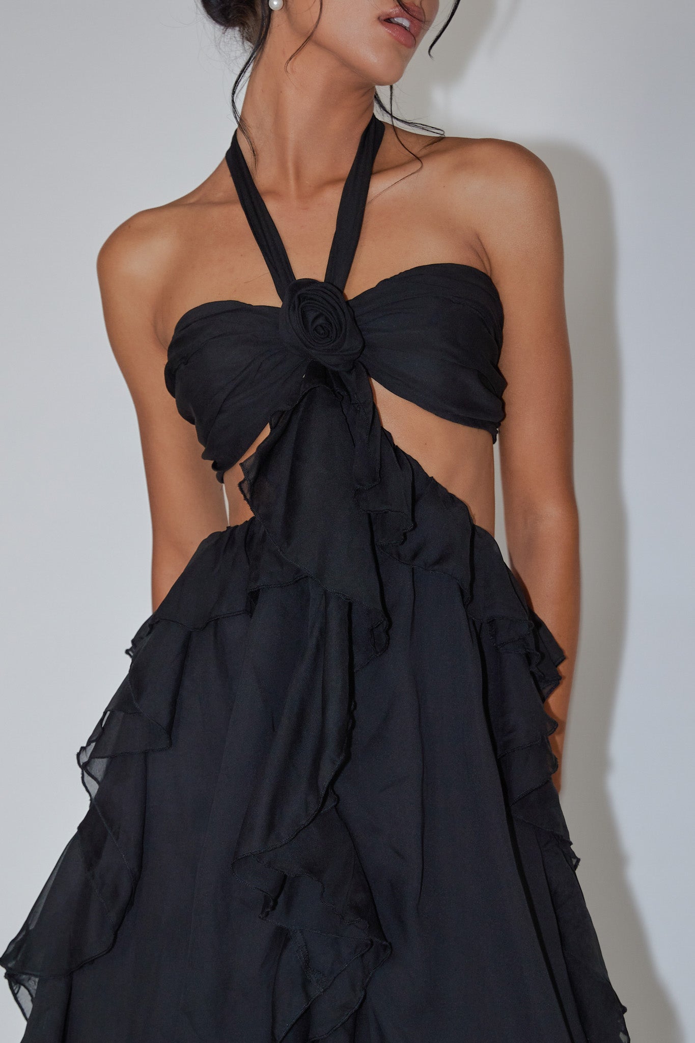 Santiago Cut-Out Ruffle Maxi Dress Black Selfie Leslie Santiago Cut-Out Ruffle Maxi Dress Black Selfie Leslie