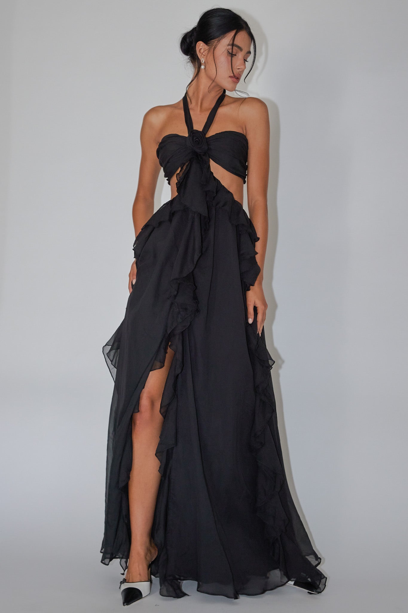 Shop the Santiago Cut-Out Ruffle Maxi Dress Black