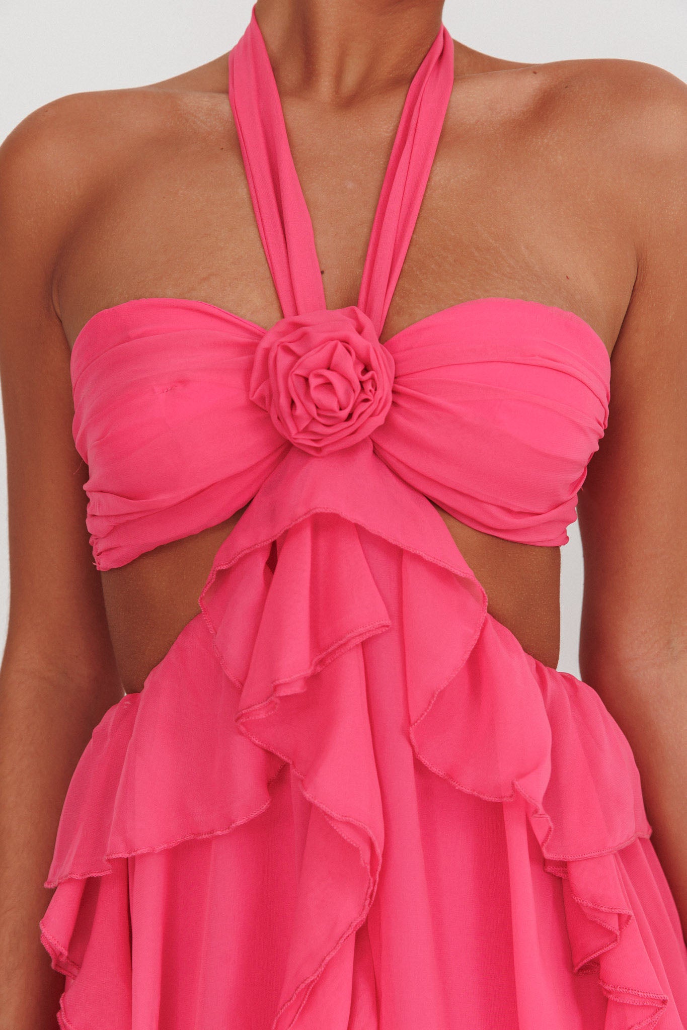 Santiago Cut-Out Ruffle Maxi Dress Fuchsia by Selfie Leslie