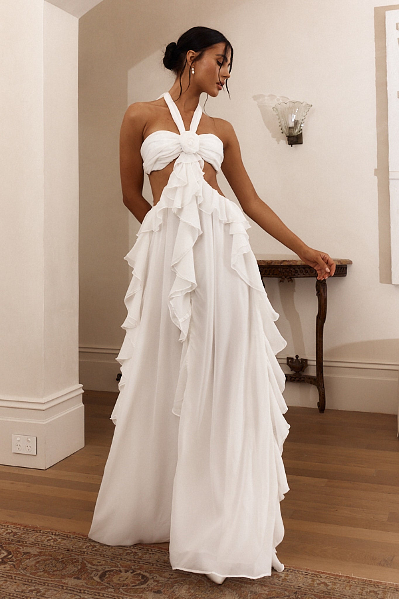 Shop the Santiago Cut-Out Ruffle Maxi Dress White