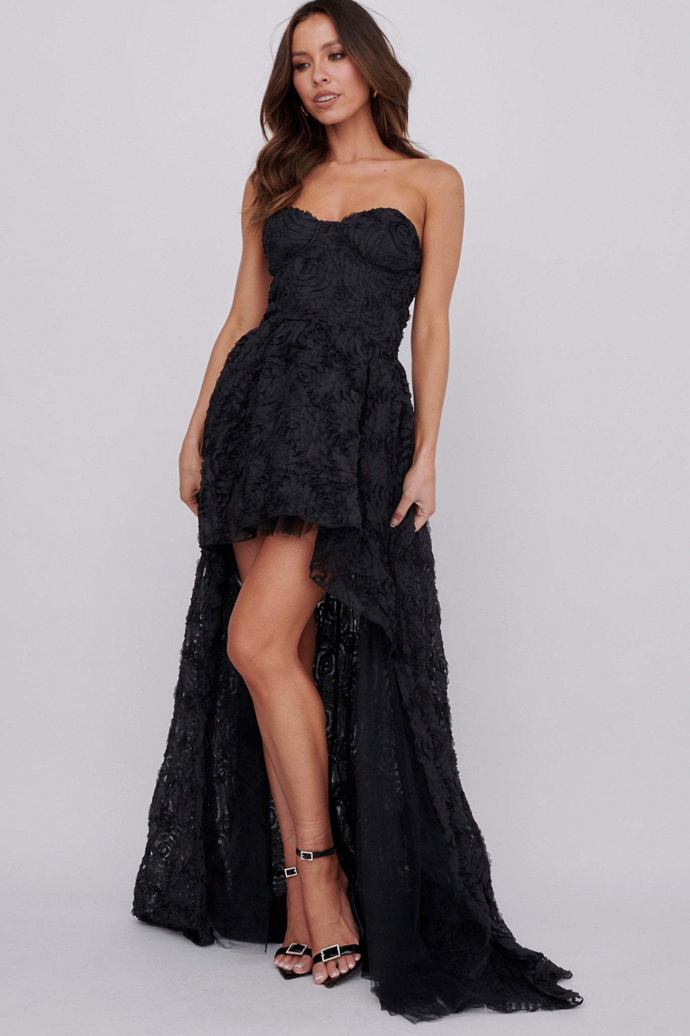 Jeannie High-Low Embellished Mini Dress Black by Selfie Leslie