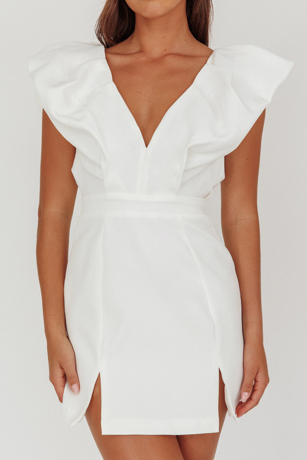Liardon Bubble Sleeve V-Neckline Mini Dress White by Selfie Leslie