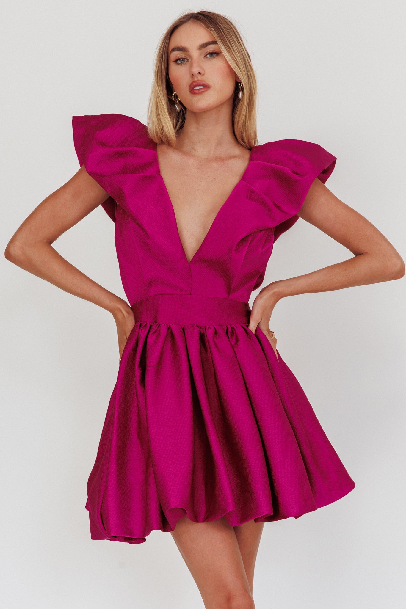 Hidden Heart Bubble Hem Mini Dress Magenta by Selfie Leslie
