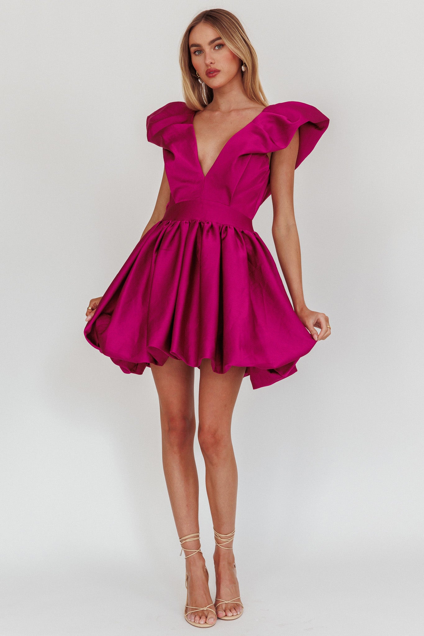 Hidden Heart Bubble Hem Mini Dress Magenta by Selfie Leslie
