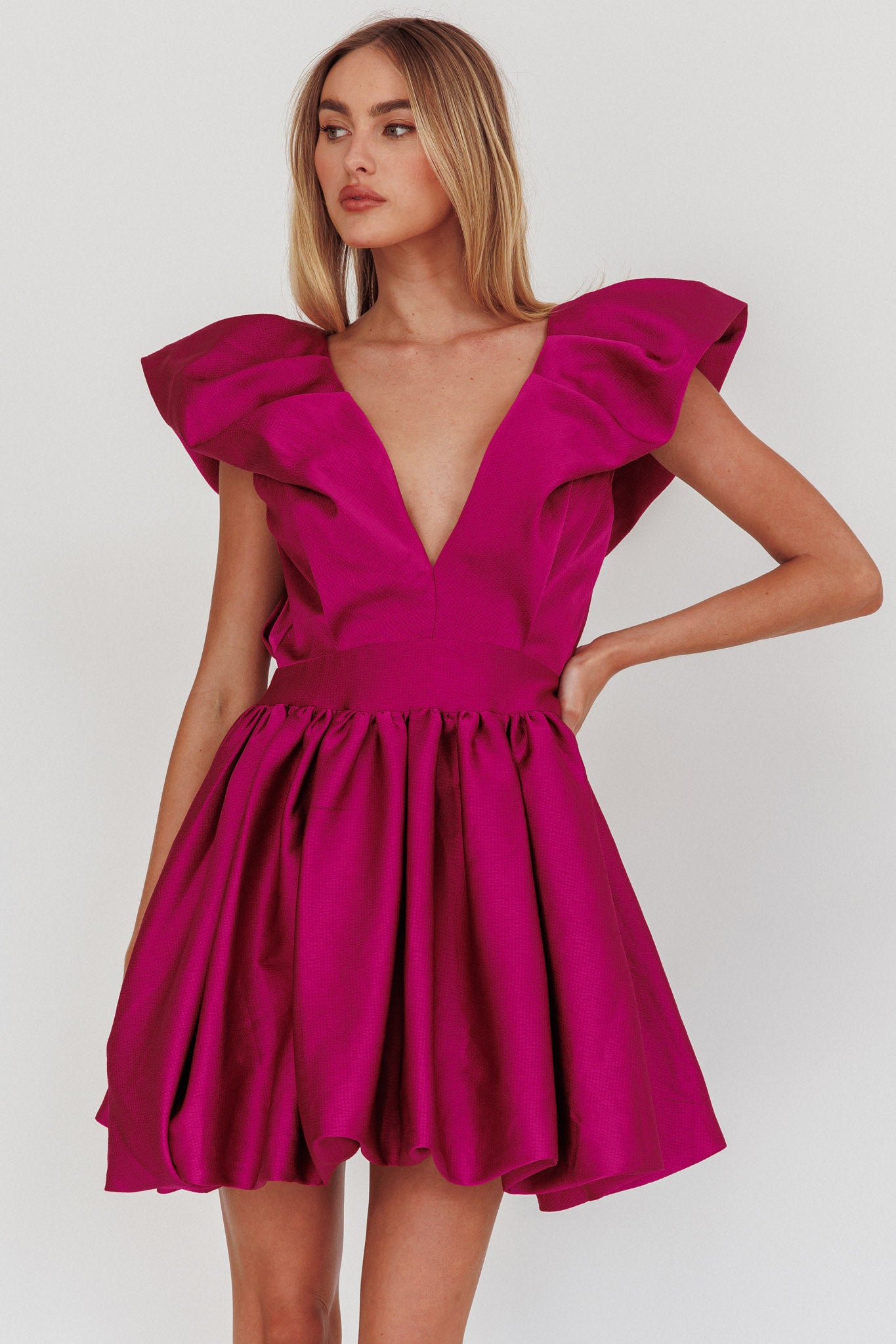 Hidden Heart Bubble Hem Mini Dress Magenta by Selfie Leslie