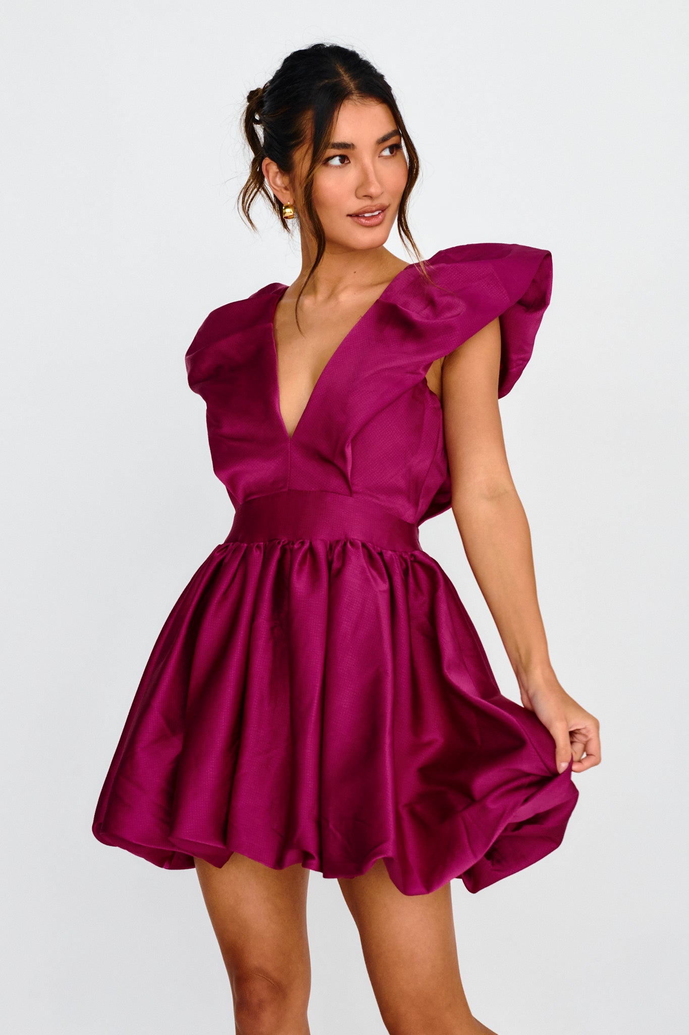 Hidden Heart Bubble Hem Mini Dress Magenta by Selfie Leslie