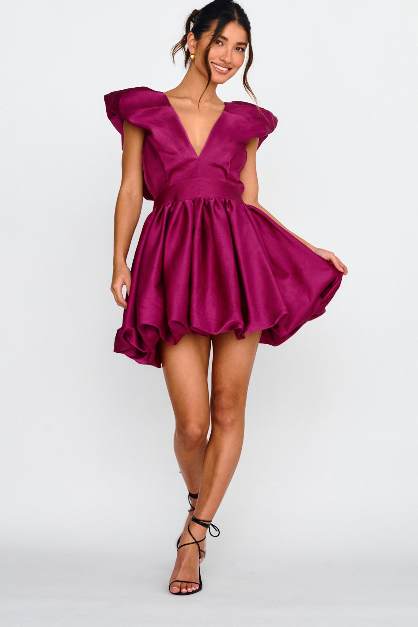 Hidden Heart Bubble Hem Mini Dress Magenta by Selfie Leslie