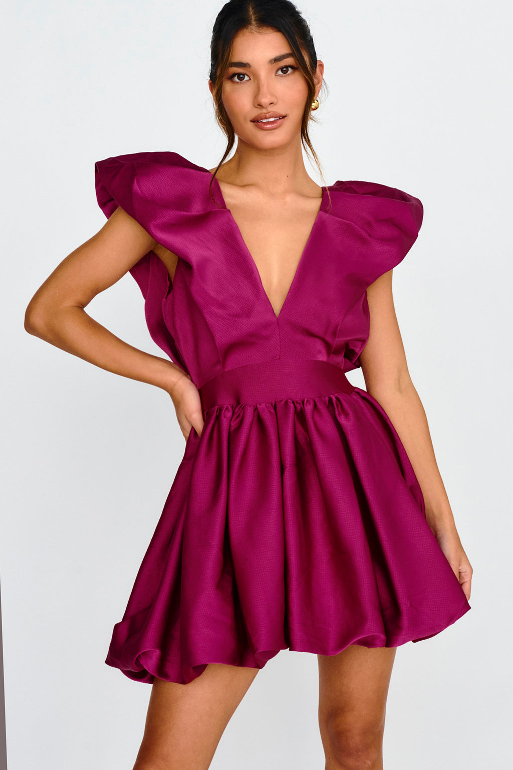 Hidden Heart Bubble Hem Mini Dress Magenta by Selfie Leslie