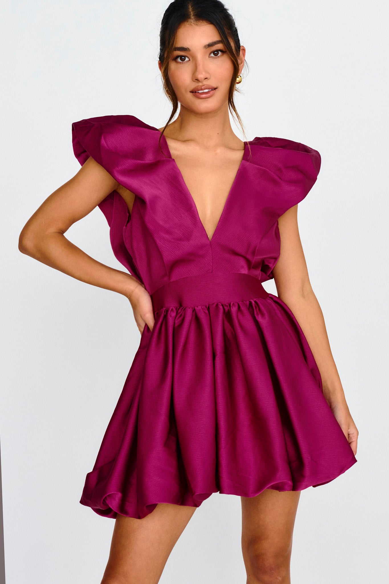 Hidden Heart Bubble Hem Mini Dress Magenta by Selfie Leslie