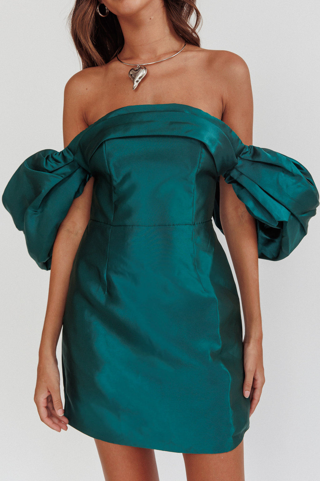 Lovers Rock Puff Sleeve Strapless Mini Dress Hunter Green by Selfie Leslie