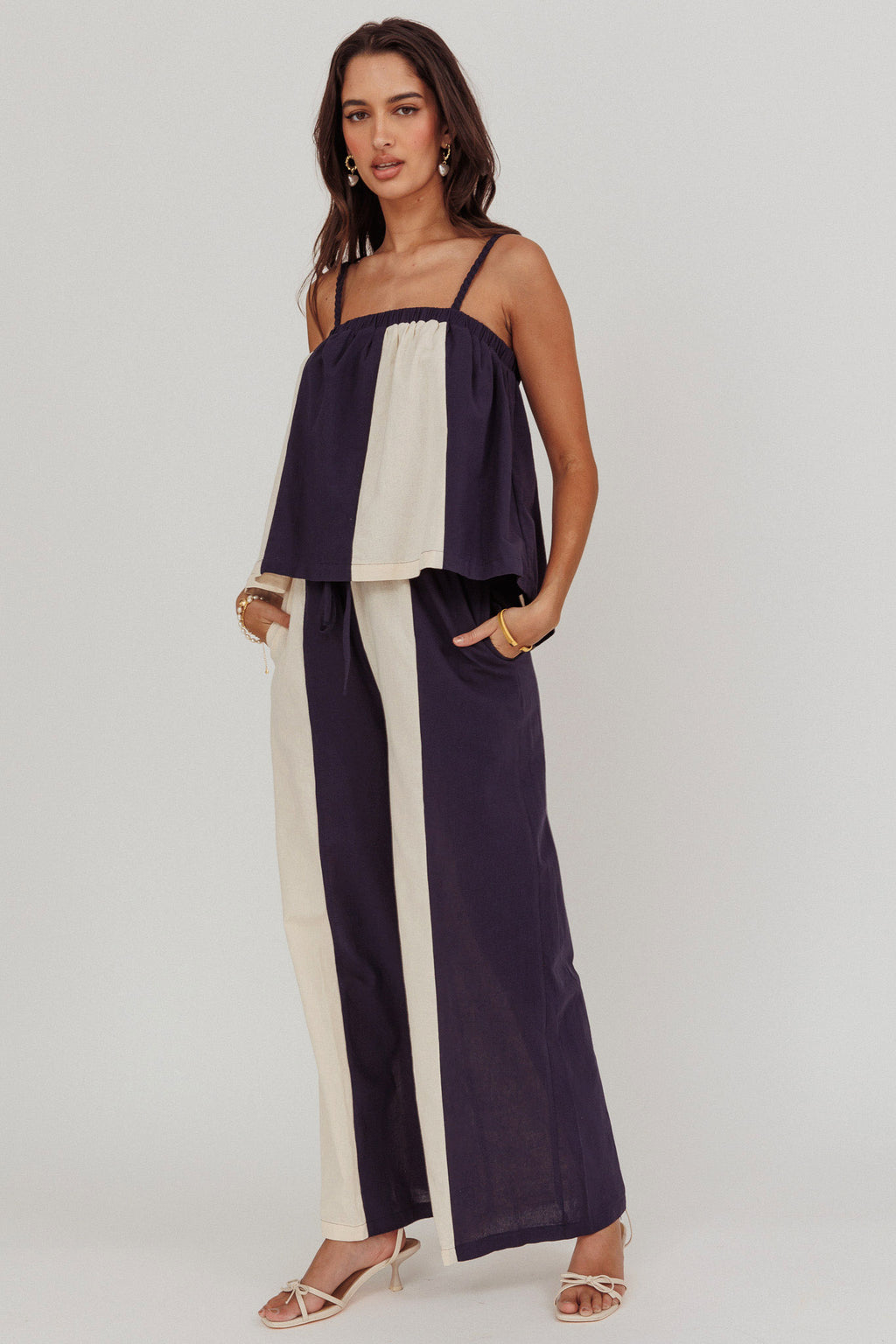 Dream Girl Contrast Wide Leg Pant Midnight by Selfie Leslie