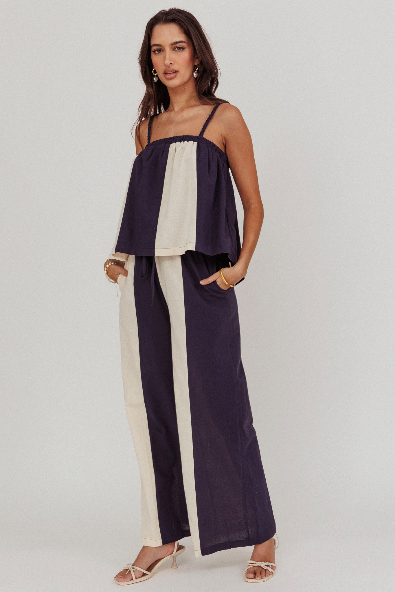 Dream Girl Contrast Wide Leg Pant Midnight by Selfie Leslie