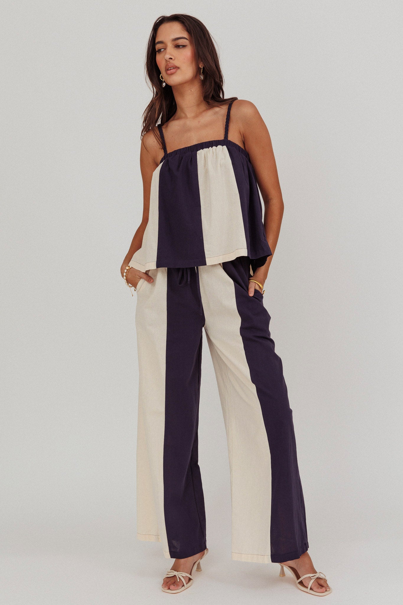 Dream Girl Contrast Wide Leg Pant Midnight by Selfie Leslie
