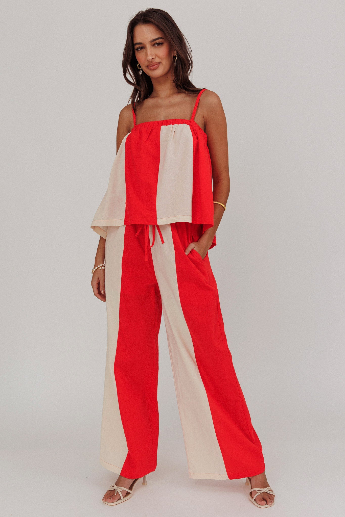 Dream Girl Contrast Wide Leg Pant Tomato Red by Selfie Leslie
