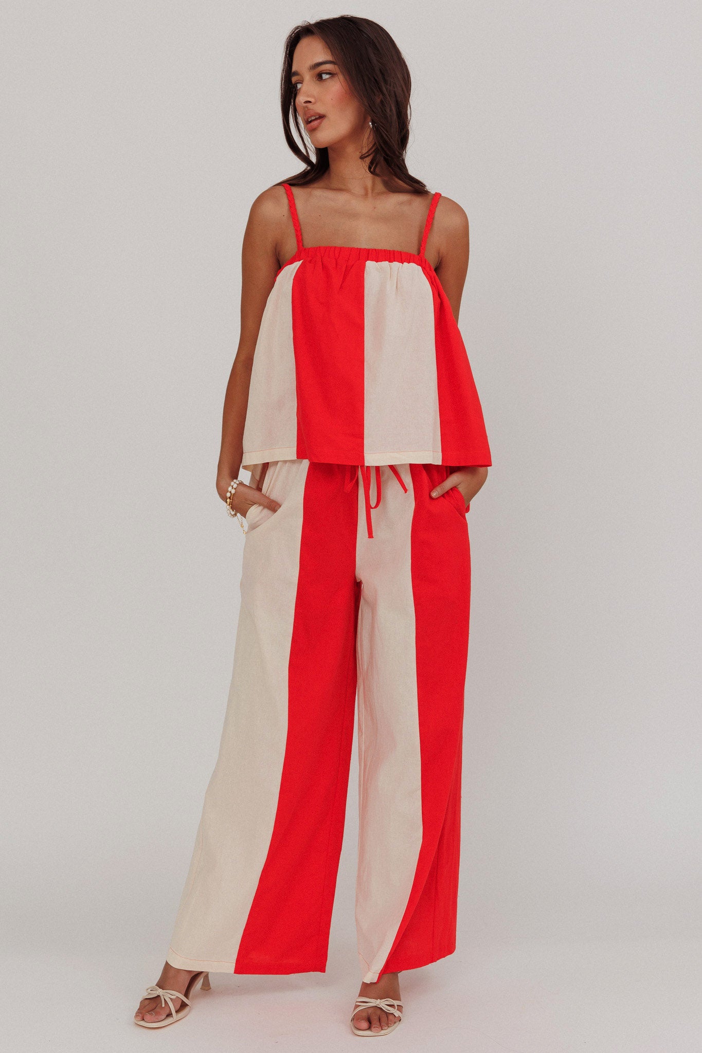 Dream Girl Contrast Wide Leg Pant Tomato Red by Selfie Leslie