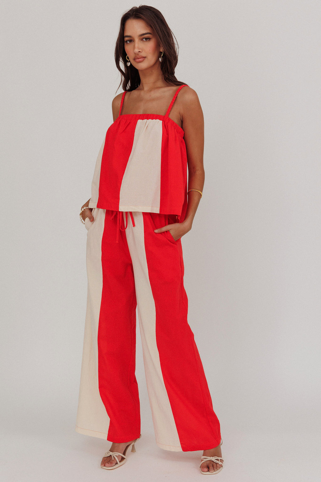 Dream Girl Contrast Wide Leg Pant Tomato Red by Selfie Leslie