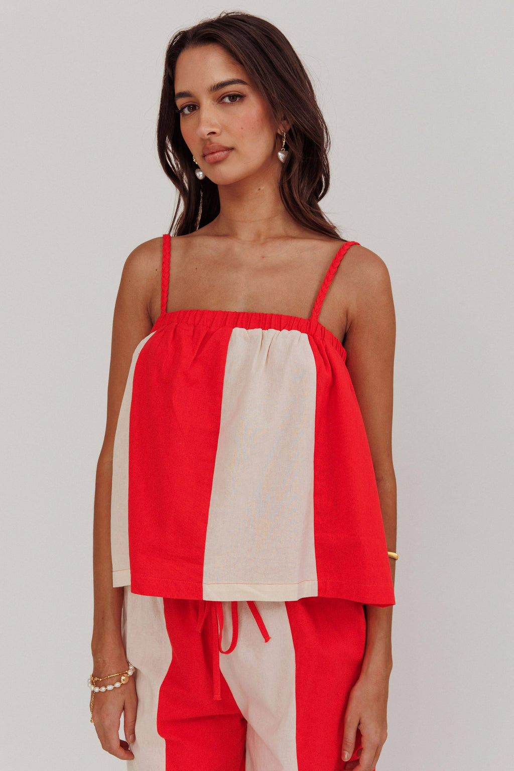 Dream Girl Braided Strap Contrast Top Tomato Red by Selfie Leslie