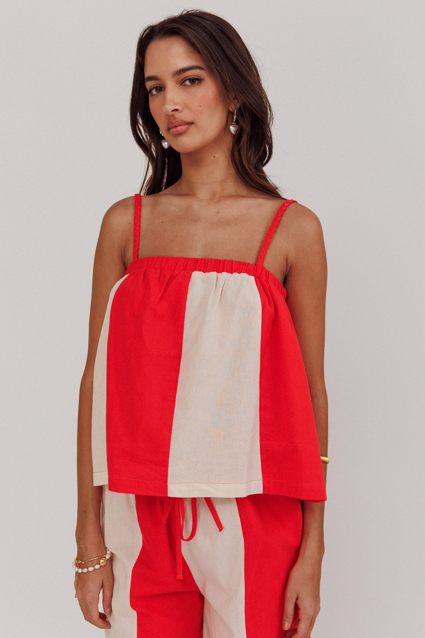Dream Girl Braided Strap Contrast Top Tomato Red by Selfie Leslie