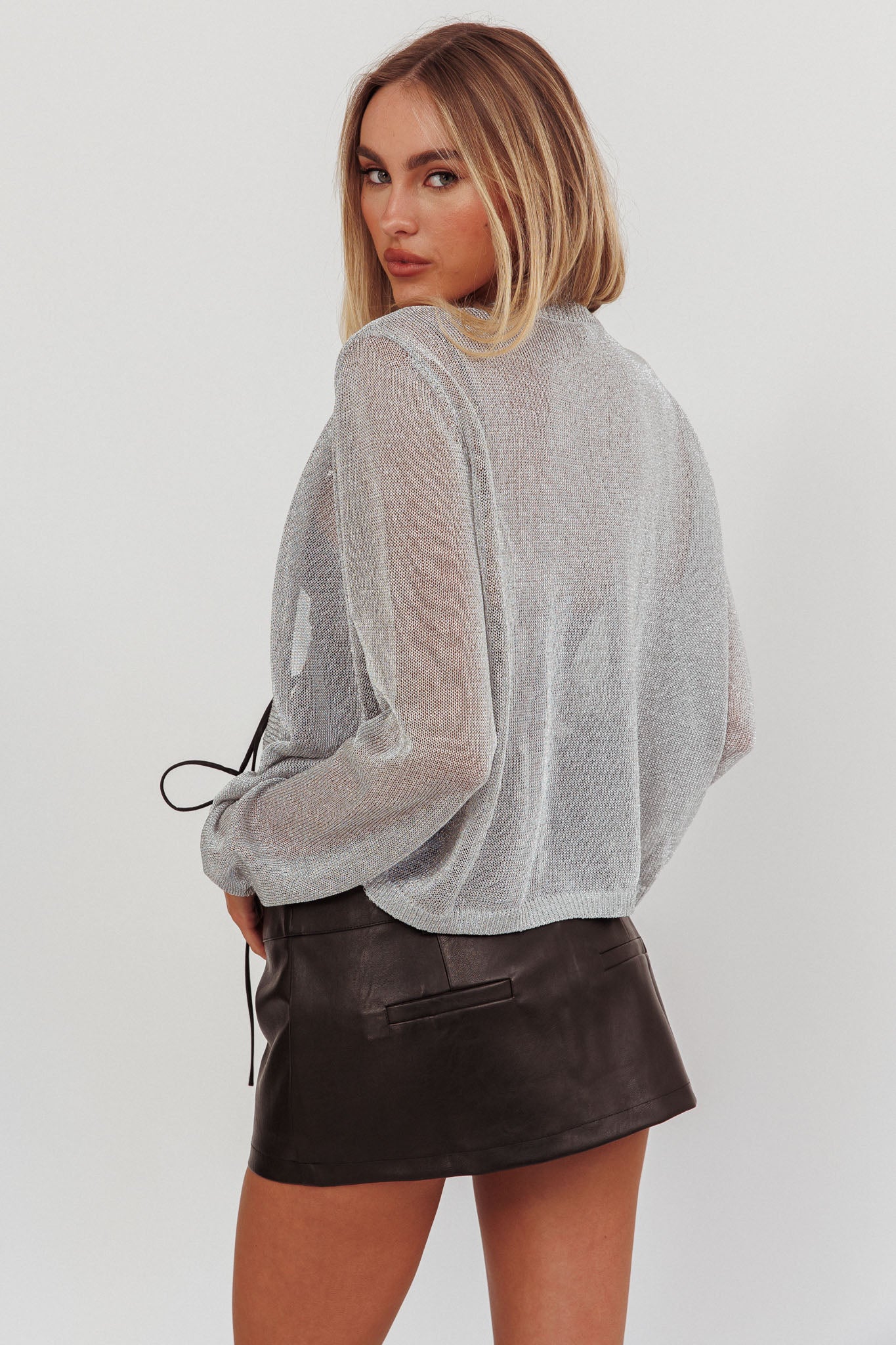 Kali Metallic Knit Cardigan Silver by Selfie Leslie