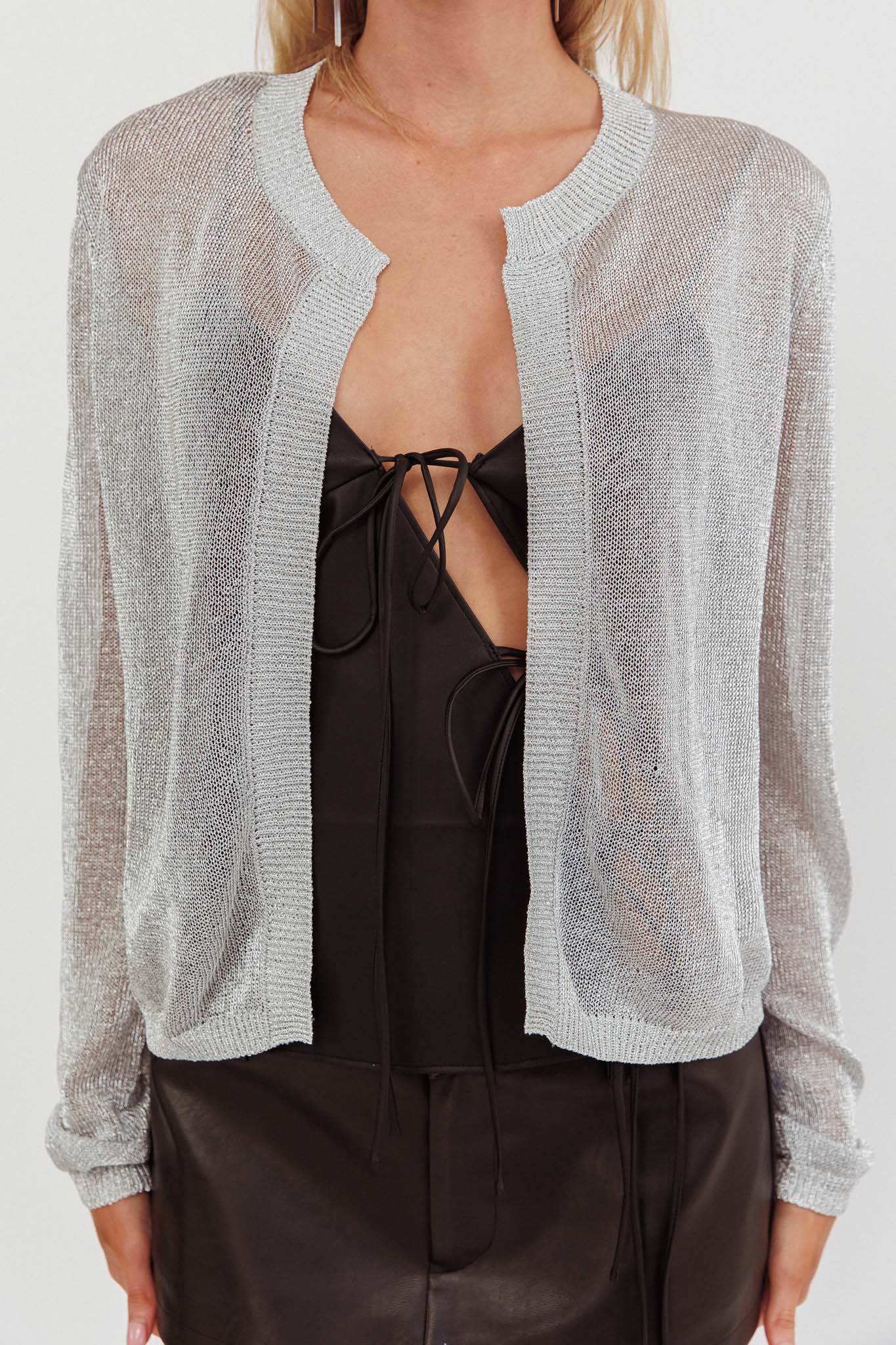 silver dress cardigan The Silver Sparkly Thin Knitted Cardigan