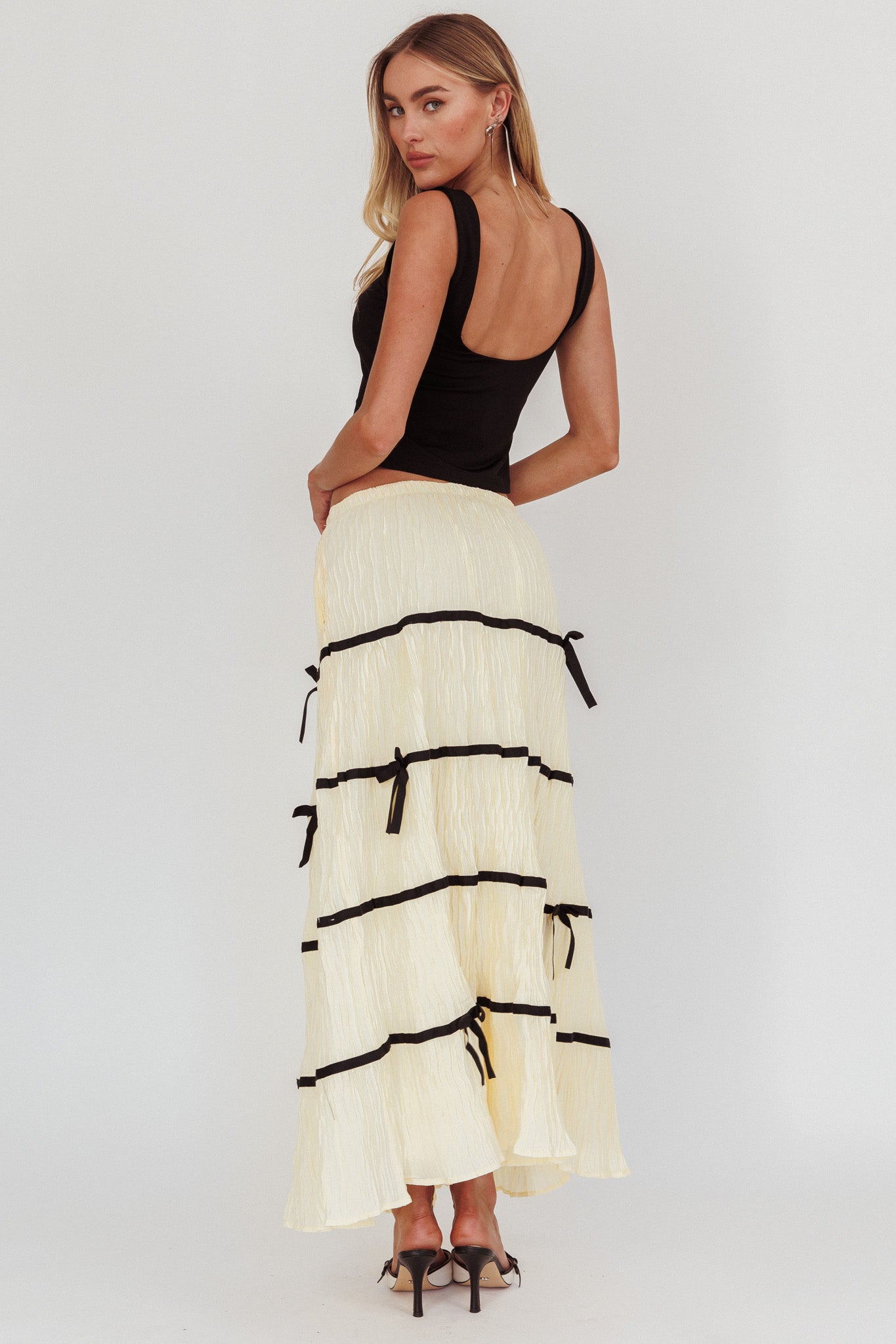 Tunnel Of Love Contrast Bow A-Line Maxi Skirt Natural by Selfie Leslie