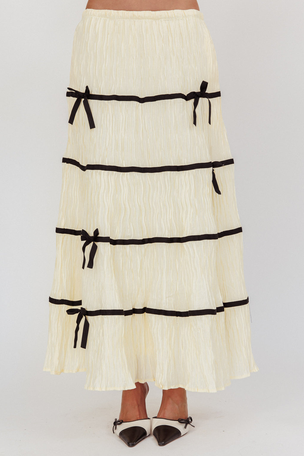 Tunnel Of Love Contrast Bow A-Line Maxi Skirt Natural by Selfie Leslie