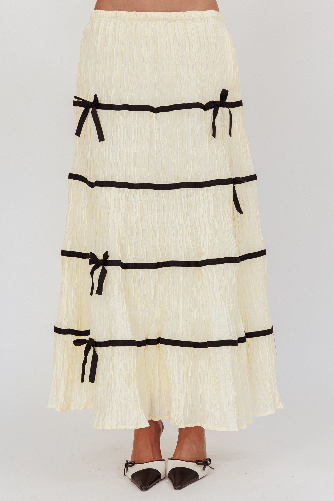 Tunnel Of Love Contrast Bow A-Line Maxi Skirt Natural by Selfie Leslie