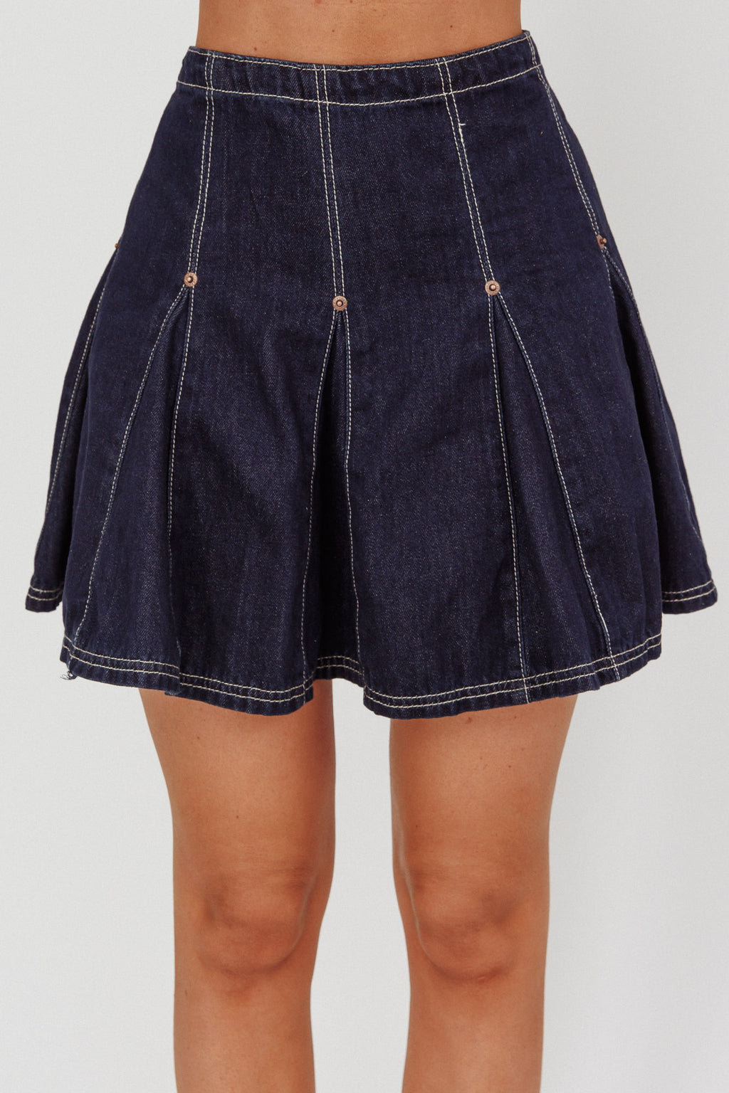 Zana Pleat Mini Skirt Dark Denim by Selfie Leslie